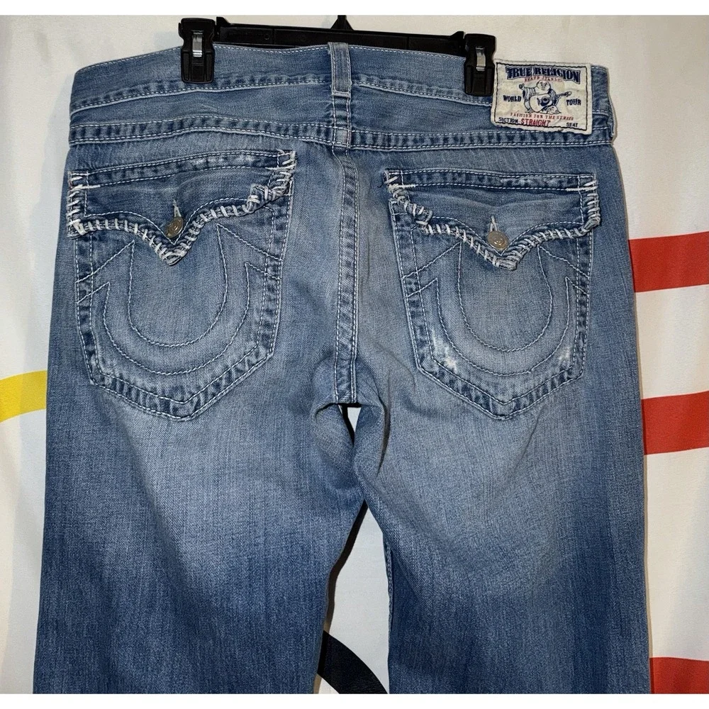 True Religion Straight Fit Jeans Mens 38 Medium Wash Denim Baggy Flap Pocket